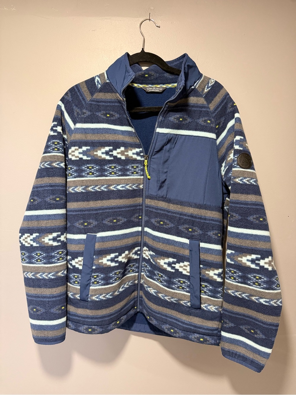 Alpine Design Navy Blue & Brown Patterned Kids Fleece Jacket